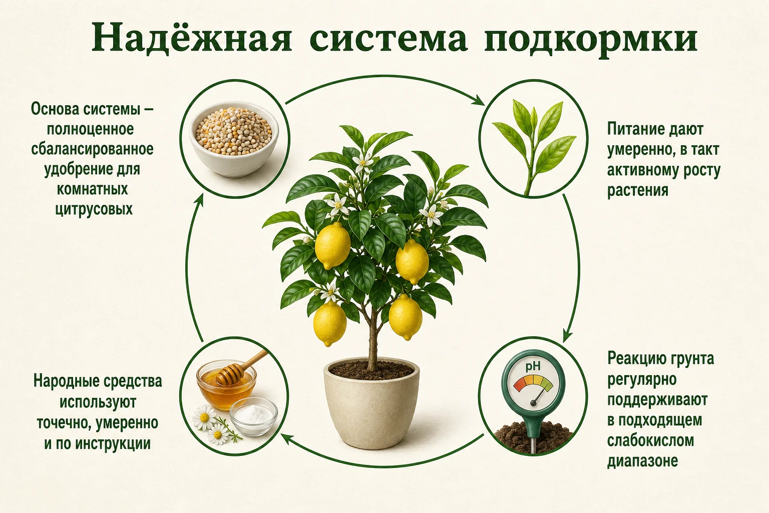 Надёжная система подкормки цитруса: баланс элементов, сезонность, pH и умеренные добавки.
