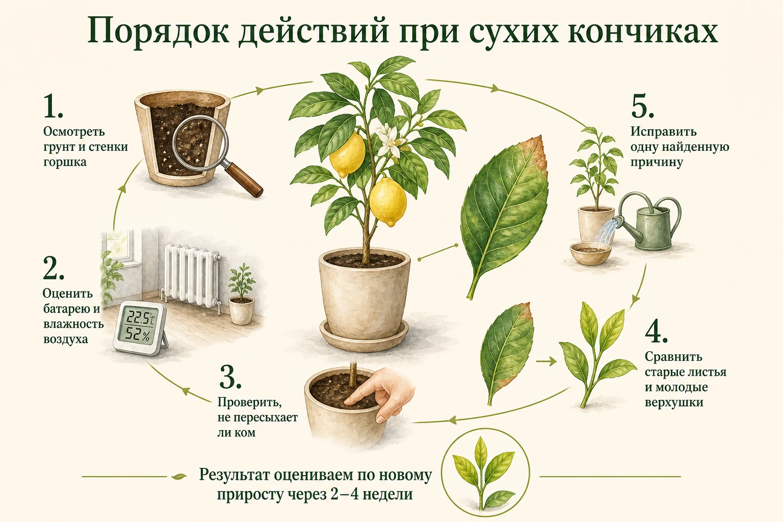 Пять шагов диагностики сухих кончиков листьев комнатного лимона