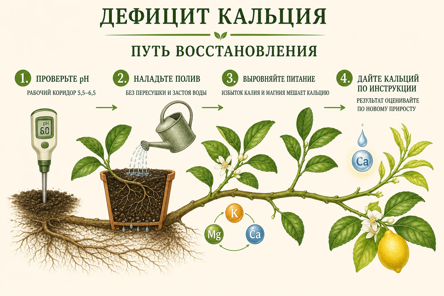 Четыре шага восстановления цитруса при дефиците кальция