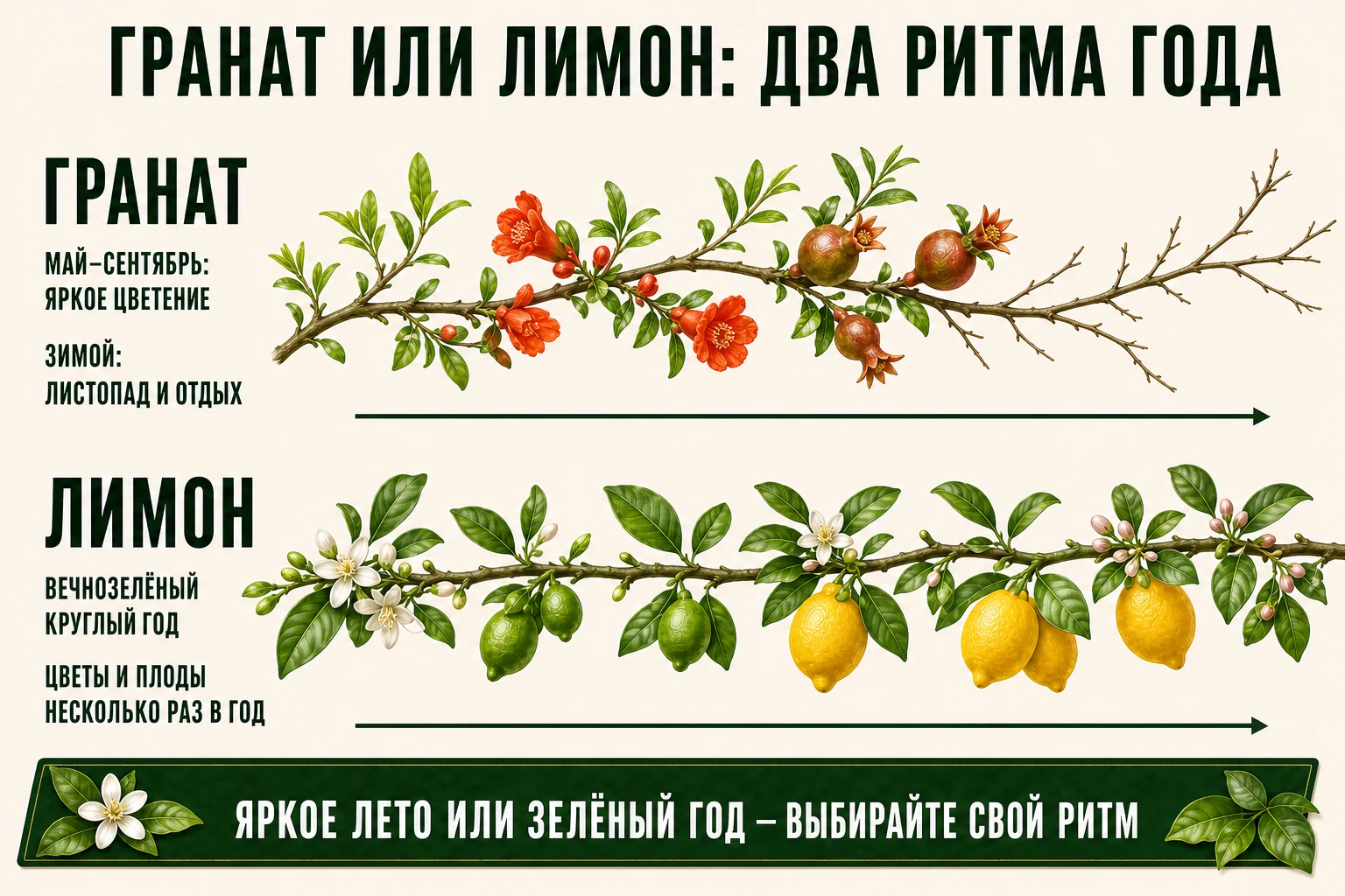 Два ритма года комнатного граната и лимона