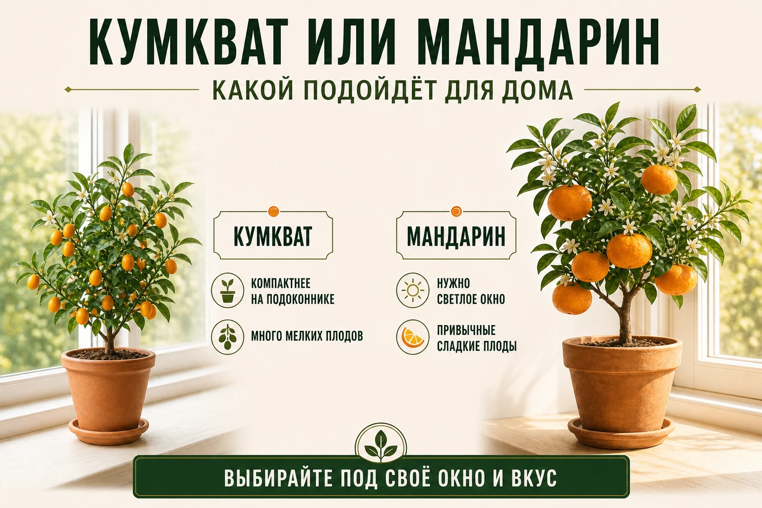 Кумкват или мандарин для дома: сравнение размера и света