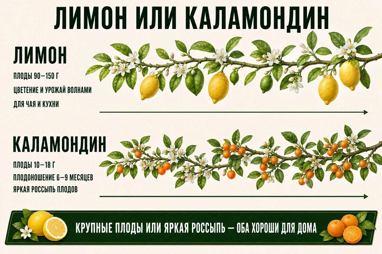 Сравнение ритма цветения и плодоношения лимона и каламондина