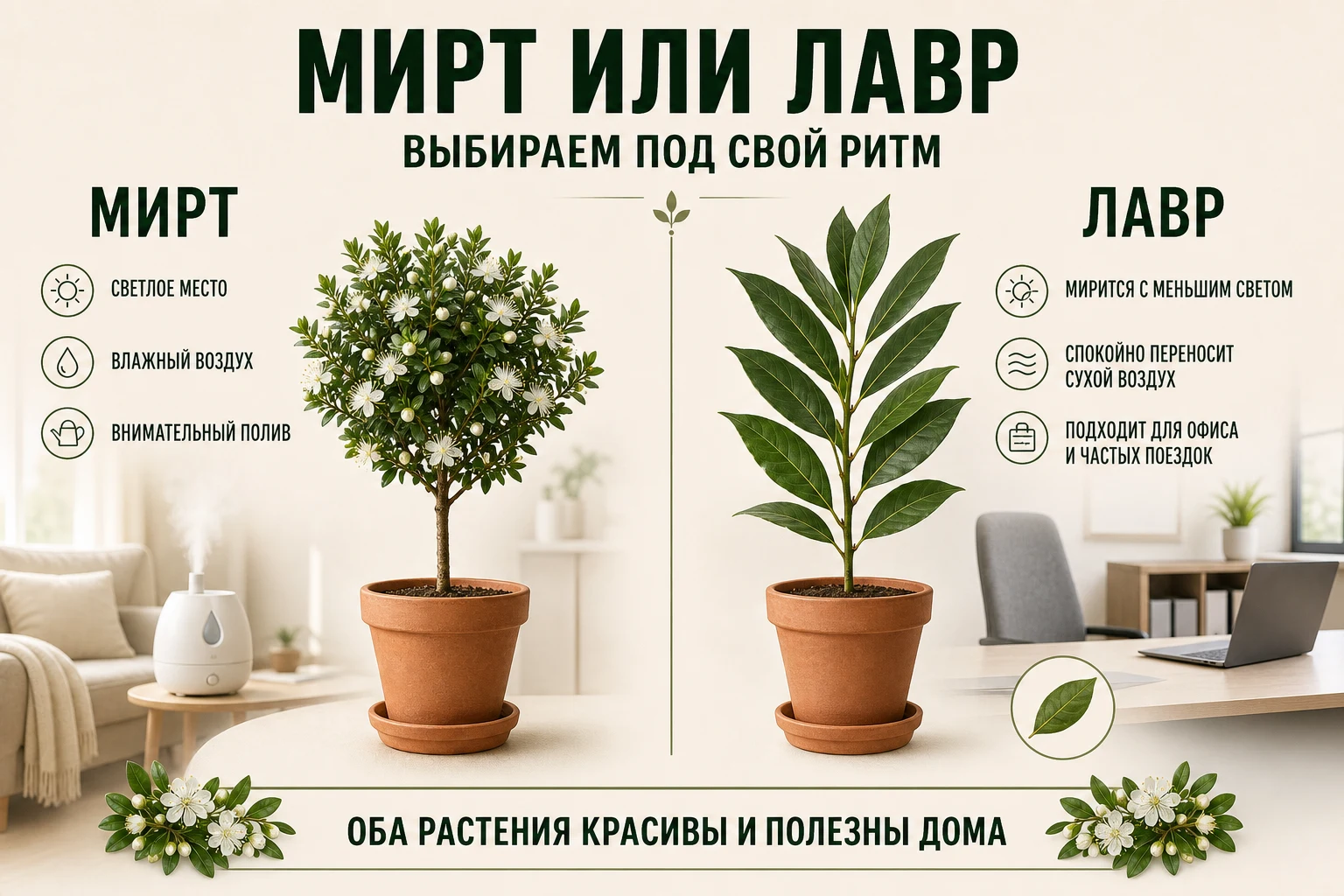 Как выбрать мирт для дома или лавр для офиса