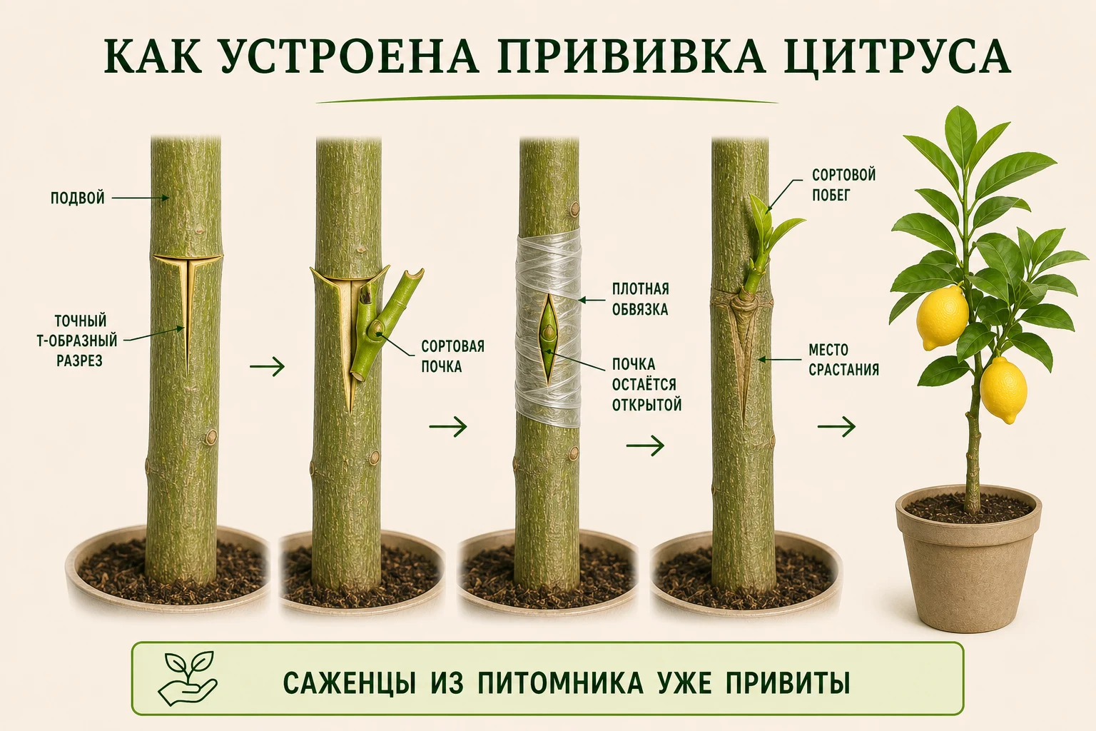 Как выполняют Т-образную прививку цитруса сортовой почкой