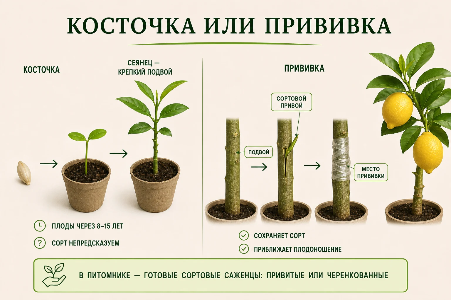 Два пути выращивания цитруса из семени и с помощью прививки
