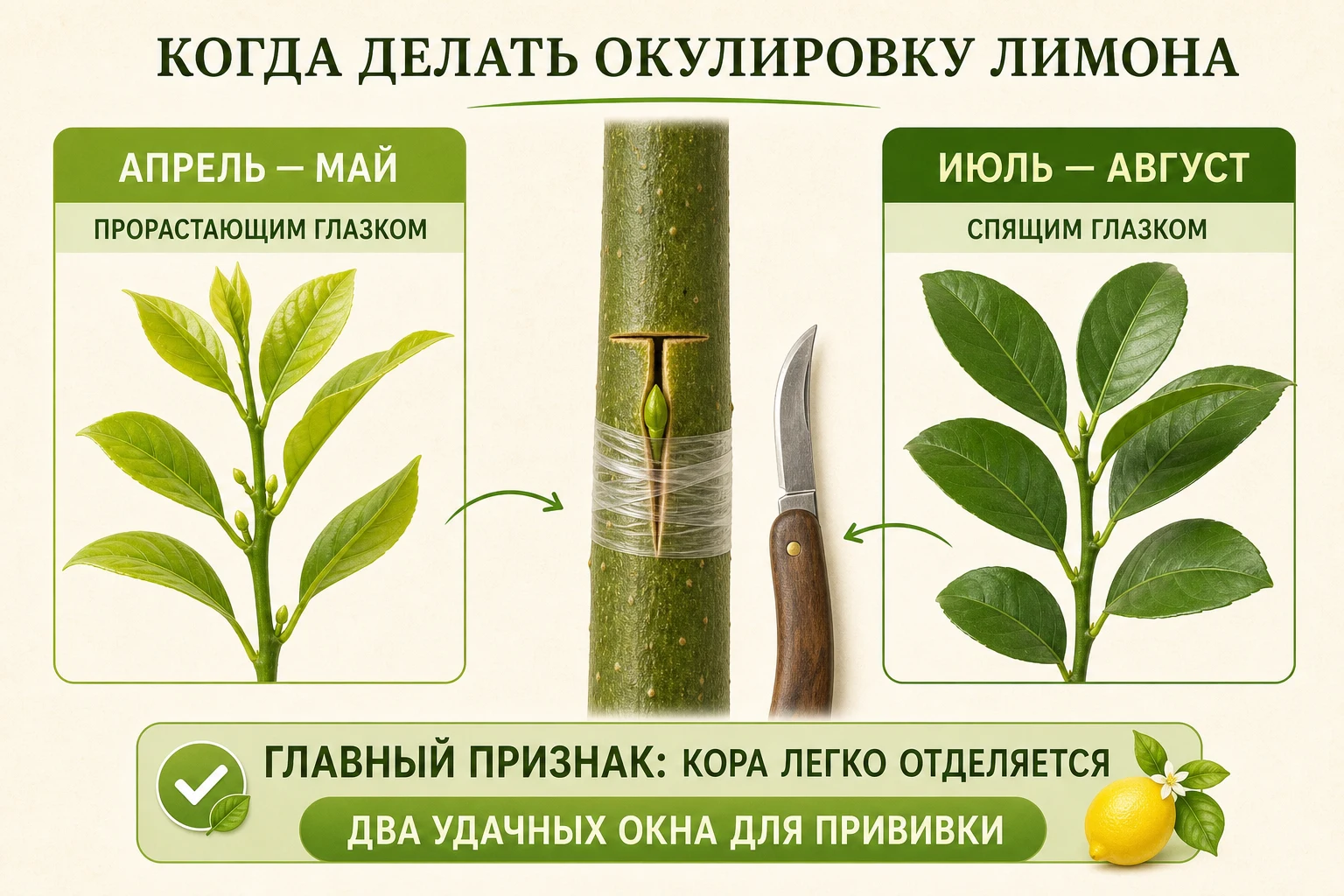 Сроки окулировки лимона: апрель–май и июль–август